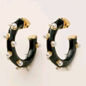 Kate Spade New York x Target - Black Pearl Polka Dot Black Hoop Earrings NWOT